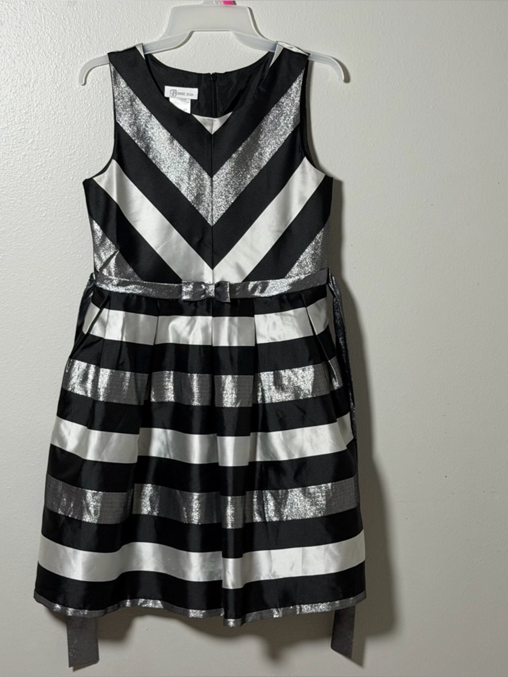 Bonnie Jean Kids Girl Black/Silver Stripe Elegant Party Holiday Dress size 16